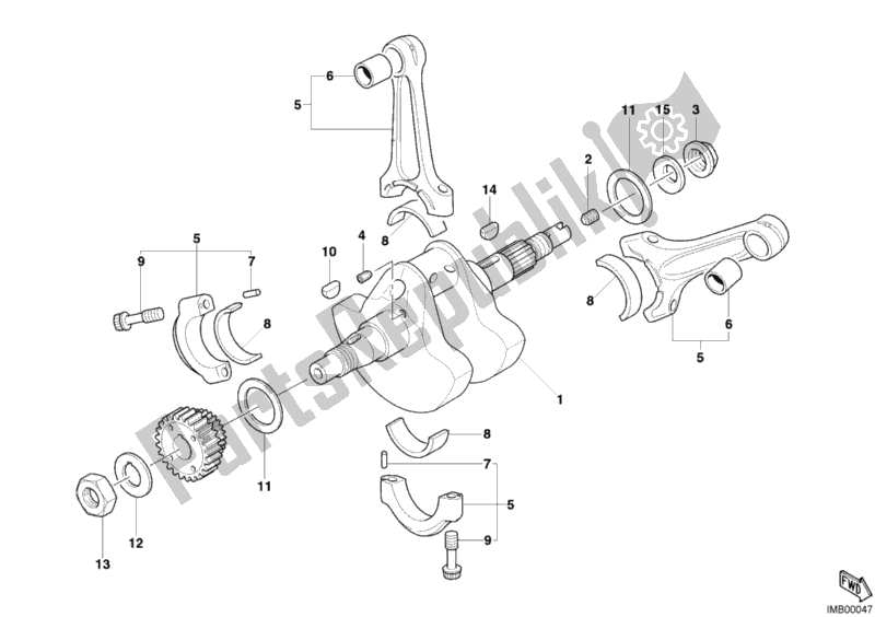 All parts for the Crankshaft of the Ducati Monster S2R 1000 2006